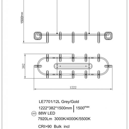 Подвесная люстра Theona LE7701/12L Grey/Gold