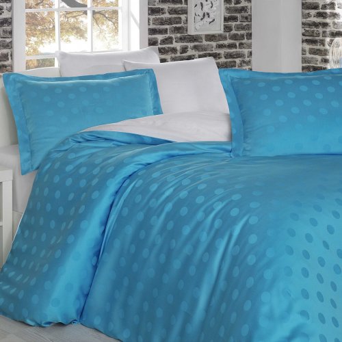 Семейное постельное белье «DIAMOND SPOT» из бамбука, бело-голубое