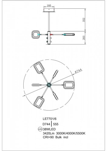 Подвесная люстра Theona LE7701/6G Gold