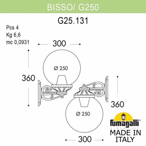 Настенный светильник уличный Fumagalli Globe 250 G25.131.000.AZE27DN