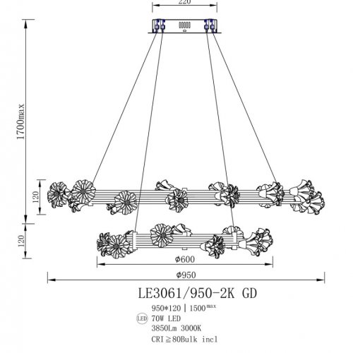 Подвесная люстра Octavia LE3061/950-2K GD