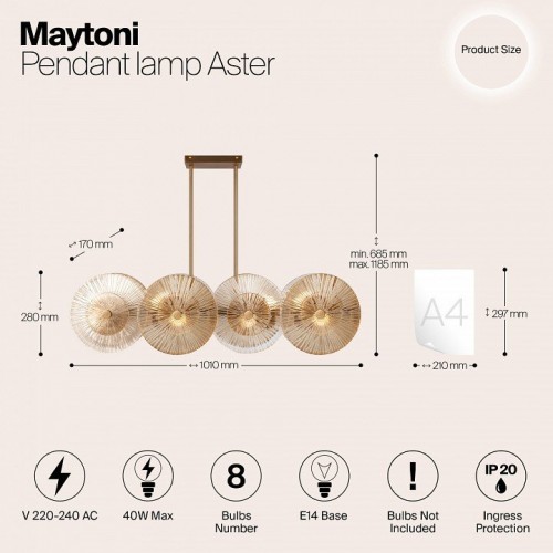 Потолочная люстра Maytoni Aster MOD007PL-08G1 Потолочная люстра Maytoni Aster MOD007PL-08G1