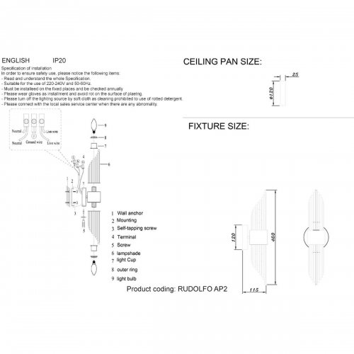 Бра Crystal Lux Rudolfo AP2 Nickel Бра Crystal Lux Rudolfo AP2 Nickel