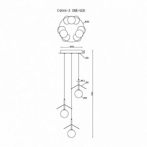 Подвесной светильник iLedex Savage C4644-3 MBK+SGD