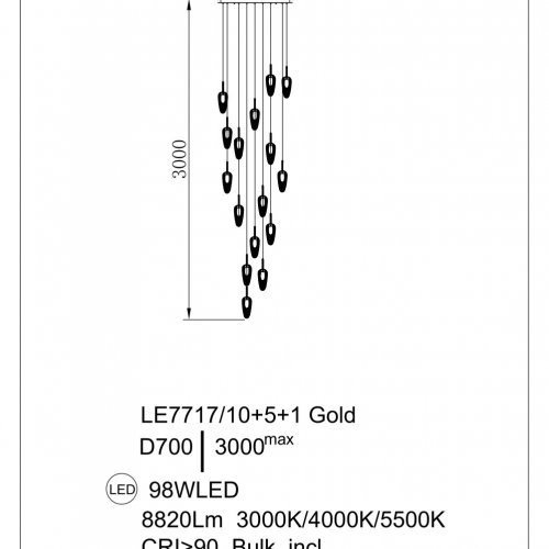 Подвесная люстра Cascade LE7717/10+5+1 Gold