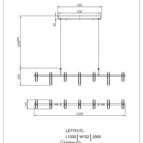 Подвесная люстра Theona LE7701/7L Black/Gold