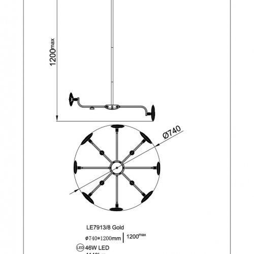 Подвесная люстра Iris LE7913/8G Gold