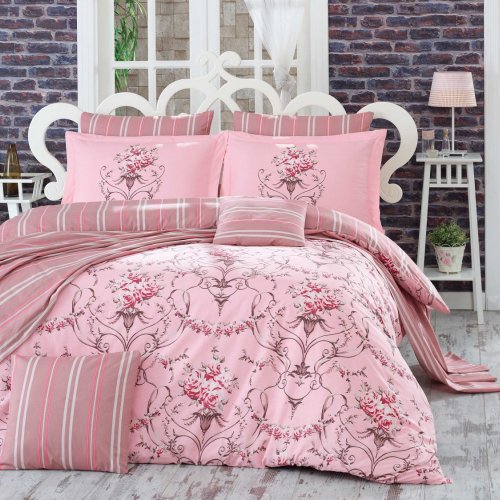 Розовое двустороннее постельное белье ORNELLA, полутороспальное