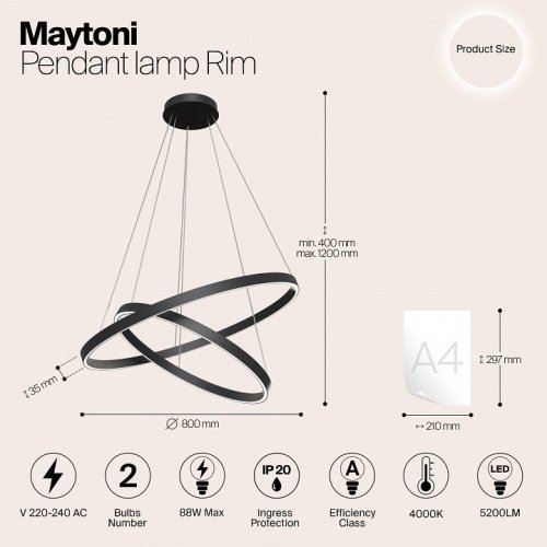 Подвесной светодиодный светильник Maytoni Rim MOD058PL-L74B4K