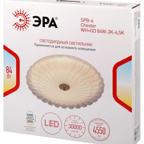 Светильник потолочный светодиодный ЭРА Классик без ДУ SPB-6 Chester 84W-3K-6,5K WH+GD 3000-6500К белый/золото Б0070192 Светильник потолочный светодиодный ЭРА Классик без ДУ SPB-6 Chester 84W-3K-6,5K WH+GD 3000-6500К белый/золото Б0070192