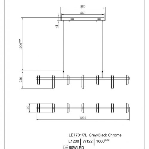 Подвесная люстра Theona LE7701/7L Grey/Black Chrome
