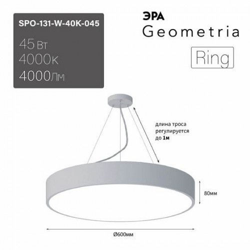Подвесной светодиодный светильник Geometria ЭРА Ring SPO-131-W-40K-045 45Вт 4000К белый Б0050558
