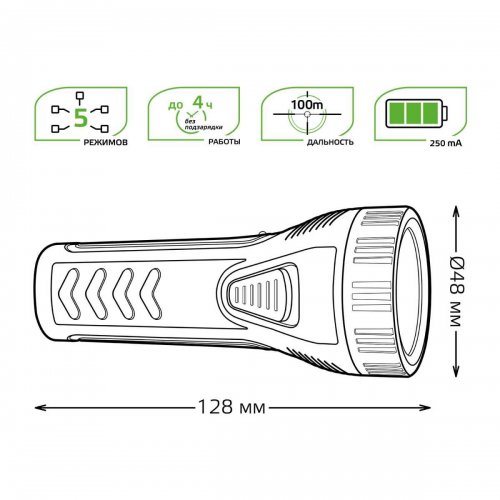 Ручной светодиодный фонарь Gauss аккумуляторный 128х48 50 лм GF101 Ручной светодиодный фонарь Gauss аккумуляторный 128х48 50 лм GF101