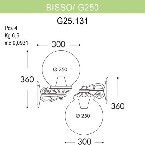 Настенный фонарь уличный Fumagalli GLOBE 250 G25.131.000.VZF1RDN