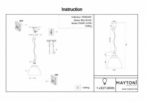 Подвесной светильник Maytoni Bellevue P534PL-01B Подвесной светильник Maytoni Bellevue P534PL-01B
