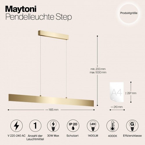 Подвесной светодиодный светильник Maytoni Step P010PL-L30G4K Подвесной светодиодный светильник Maytoni Step P010PL-L30G4K