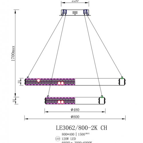 Подвесная люстра Katy LE3062/800-2K CH