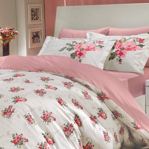 Розовое постельное белье из поплина «PARIS SPRING», евро размер
