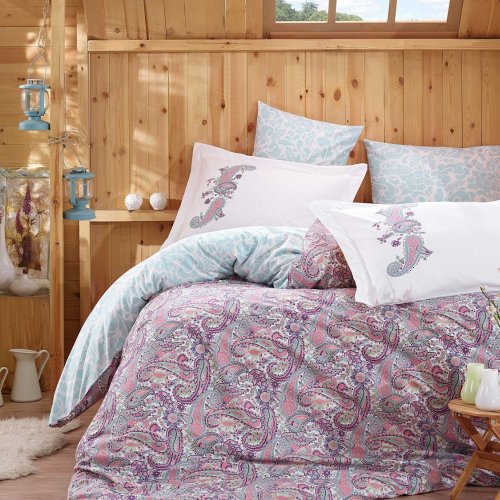 Комплект постельного белья из поплина «GIULIA» с восточным узором, лиловый, евро