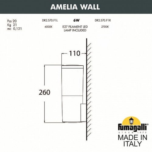 Настенный светильник уличный Amelia DR2.570.000.LYE27 Настенный светильник уличный Amelia DR2.570.000.LYE27