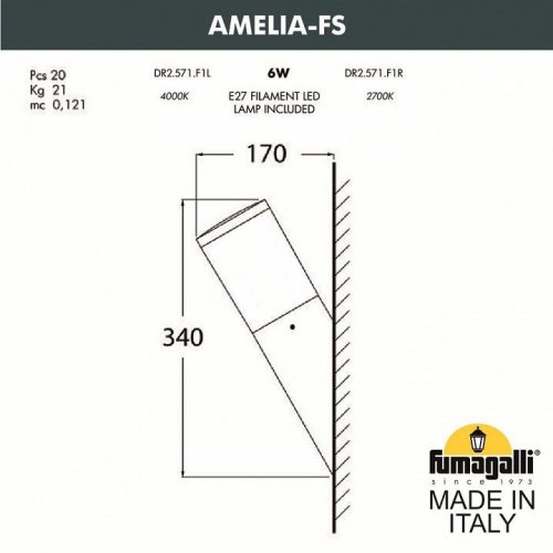 Настенный светильник уличный Amelia DR2.571.000.WYE27 Настенный светильник уличный Amelia DR2.571.000.WYE27