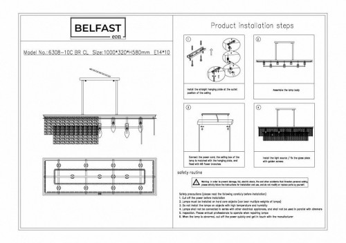 Подвесная люстра Belfast Harland 6308-10C BR CL Подвесная люстра Belfast Harland 6308-10C BR CL