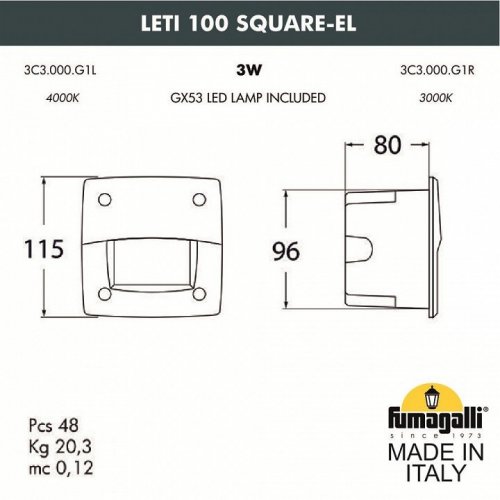 Уличный светодиодный светильник Fumagalli Leti 100 Square-EL 3C3.000.000.AYG1L
