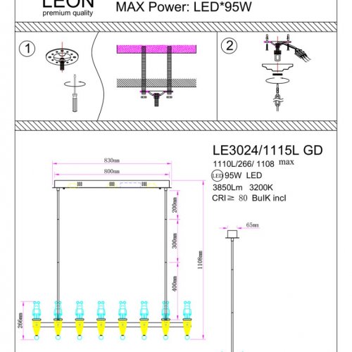 Подвесная люстра Joli LE3024/1110L GD