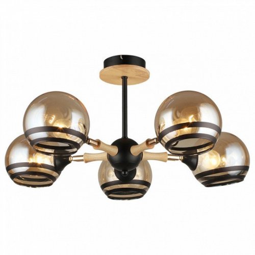 Потолочная люстра Imex MD.4896-5-S BK+WOOD Потолочная люстра Imex MD.4896-5-S BK+WOOD