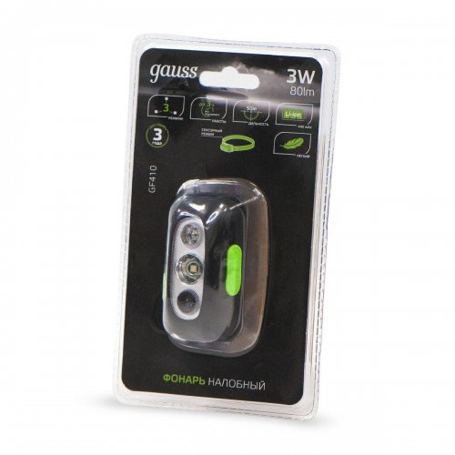 Налобный светодиодный фонарь Gauss аккумуляторный 65х35 80 лм GF410
