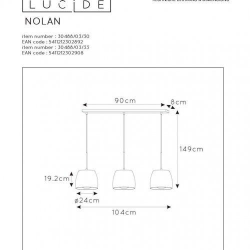 Подвесной светильник Lucide Nolan 30488/03/30