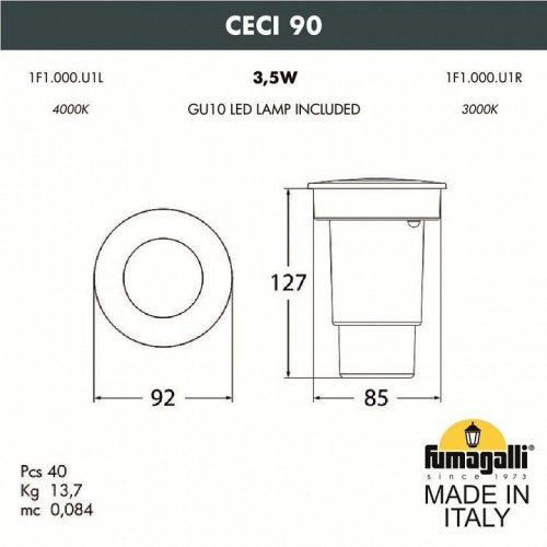 Встраиваемый светильник уличный Fumagalli CECI 1F1.000.000.LXU1L