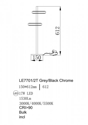 Настольная лампа Theona LE7701/2T Grey/Black Chrome
