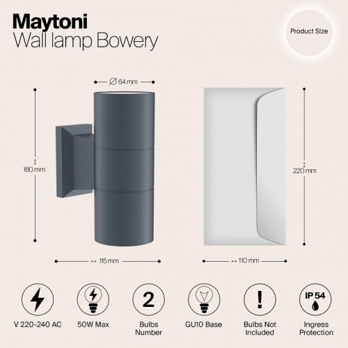 Настенный светильник уличный Maytoni Bowery O574WL-02GR