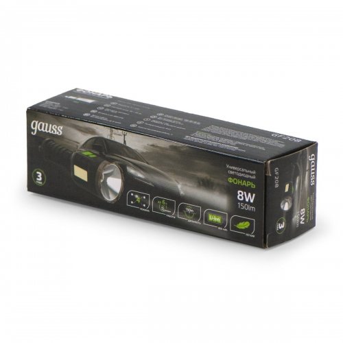 Ручной светодиодный фонарь Gauss аккумуляторный 178х38 150 лм GF208 Ручной светодиодный фонарь Gauss аккумуляторный 178х38 150 лм GF208
