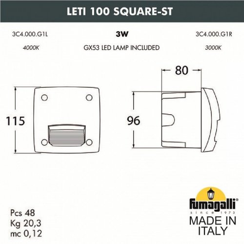 Уличный светодиодный светильник Fumagalli Leti 100 Square-ST 3C4.000.000.LYG1L