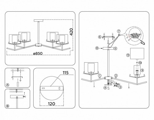 Потолочная люстра Ambrella Light High Light Modern LH57008 Потолочная люстра Ambrella Light High Light Modern LH57008