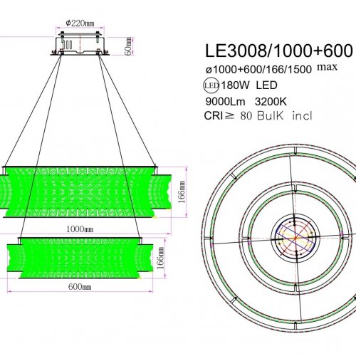 Подвесная люстра Aurelie LE3008/1000-2K CH