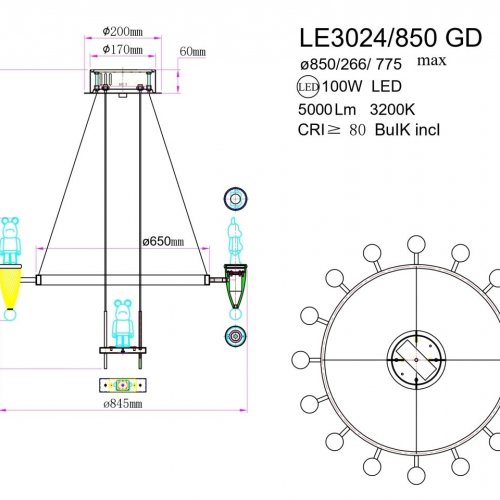 Подвесная люстра Joli LE3024/850 GD