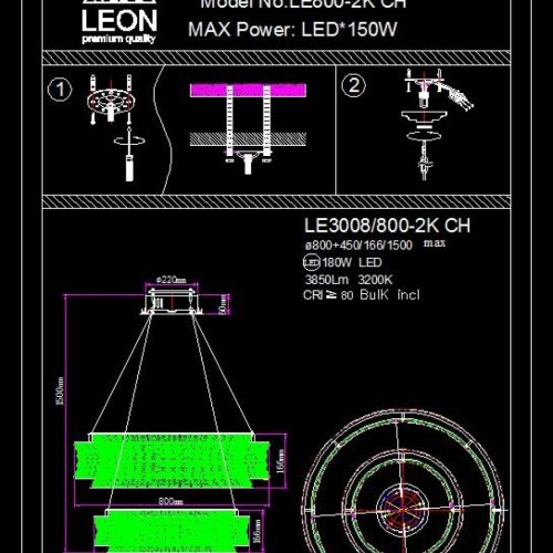 Подвесная люстра Aurelie LE3008/800-2K CH Подвесная люстра Aurelie LE3008/800-2K CH