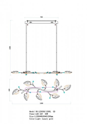 Подвесная люстра Ilana LE3036/1200L CH Подвесная люстра Ilana LE3036/1200L CH