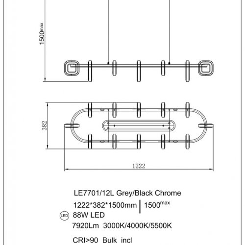 Подвесная люстра Theona LE7701/12L Grey/Black Chrome