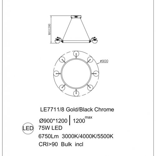 Подвесная люстра Jelly LE7711/8 Gold/Black Chrome
