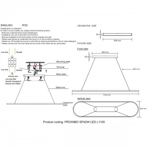 Подвесной светильник Crystal Lux PROXIMO SP42W LED L1100 BLACK