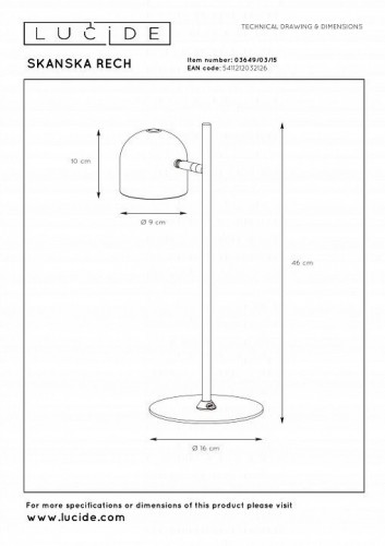 Настольная лампа декоративная Lucide Skanska Rech 3649/03/15