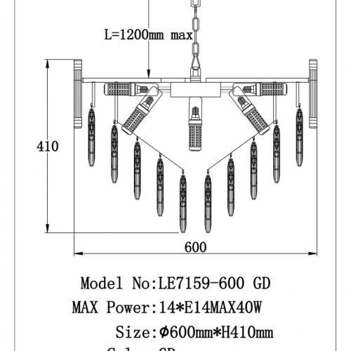 Подвесная люстра Noemi LE7159/600 GD