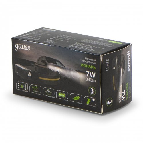 Налобный светодиодный фонарь Gauss аккумуляторный 340х30 330 лм GF411