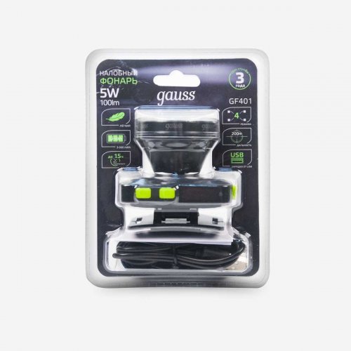 Налобный светодиодный фонарь Gauss аккумуляторный 60х70 100 лм GF401 Налобный светодиодный фонарь Gauss аккумуляторный 60х70 100 лм GF401