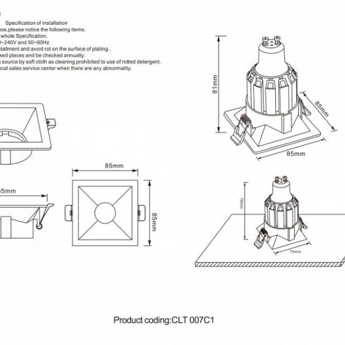 Встраиваемый светильник Crystal Lux CLT 007C1 BL