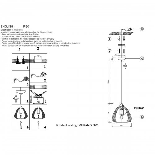 Подвесной светильник Crystal Lux VERANO SP1 TRANSPARENT Подвесной светильник Crystal Lux VERANO SP1 TRANSPARENT